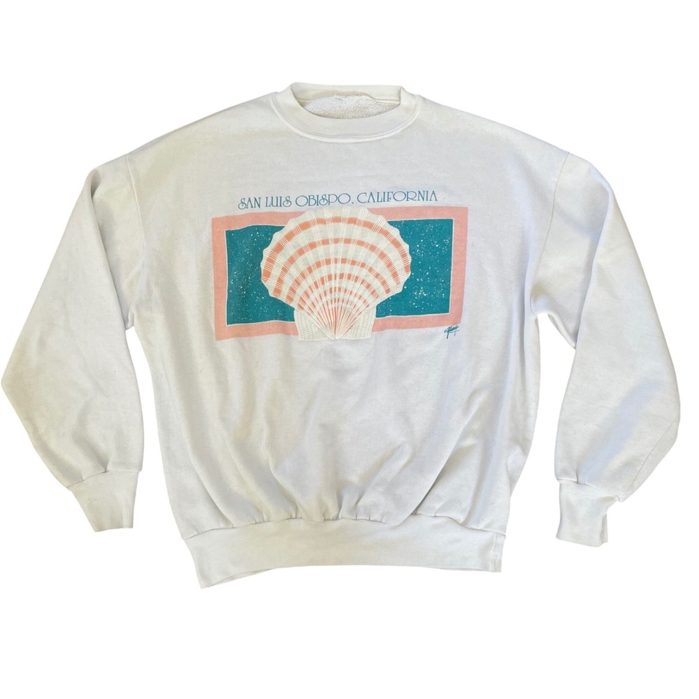 VTG 90s Yesterdays SeaShell San Luis Obispo Jersey Sweatshirt *DISTRESSED -READ*